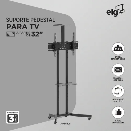 Suporte Pedestal Móvel Para Tv, 32  A 75 , Suporte Até 50kg,