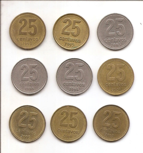 Moneda 25 Centavos Argentina Lote Todas Distintas *