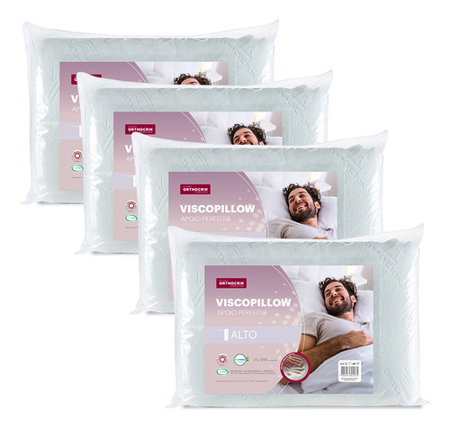 Kit 4 Travesseiros Viscopillow Alto Espuma Viscoelástica Nasa Orthocrin