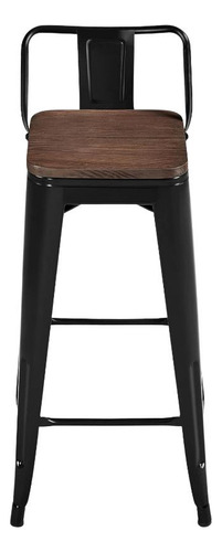 Taburete Tolix Negro Alto - Asiento De Madera