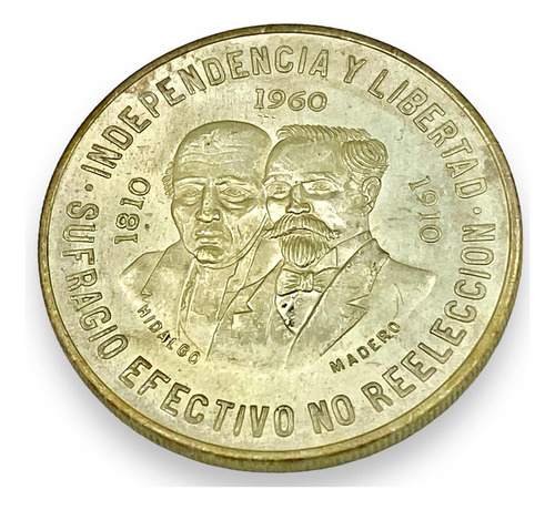 Moneda Plata Mexico 10 Pesos 1960 L900 Madero E Hidalgo (Usado)