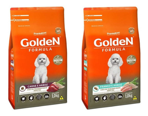 Kit Ração Cães Golden Mini Bits Carne + Frango 1kg 