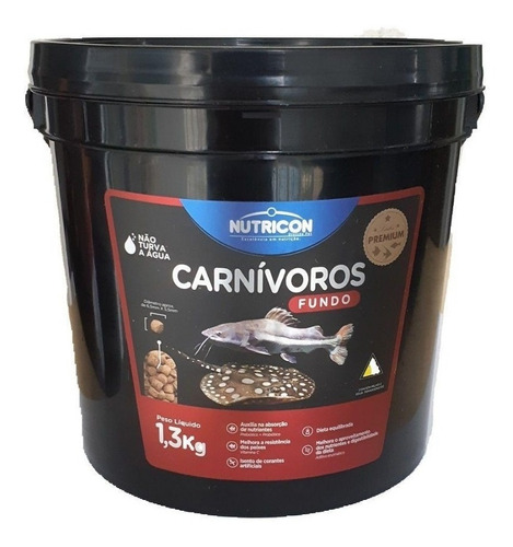 Ração Para Peixes Carnívoros De Fundo Nutricon 1,3kg Balde