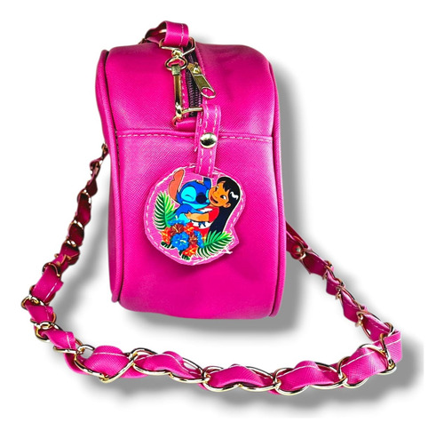 Bolsa Lilo Y Stitch Bandolera Fucsia Lisa Oro