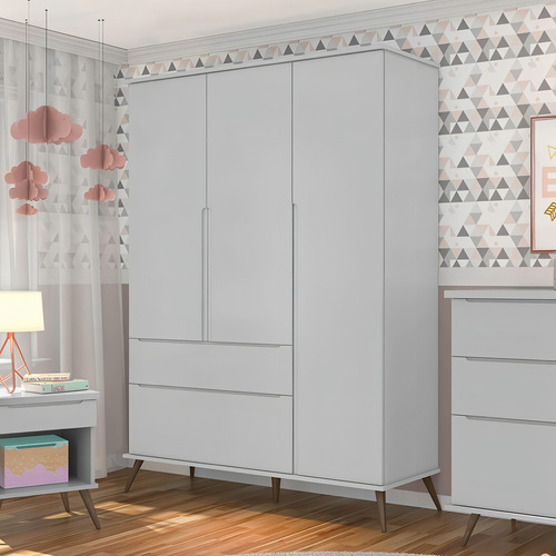 Guarda Roupa Infantil Melinda Com 3 Portas - Cinza