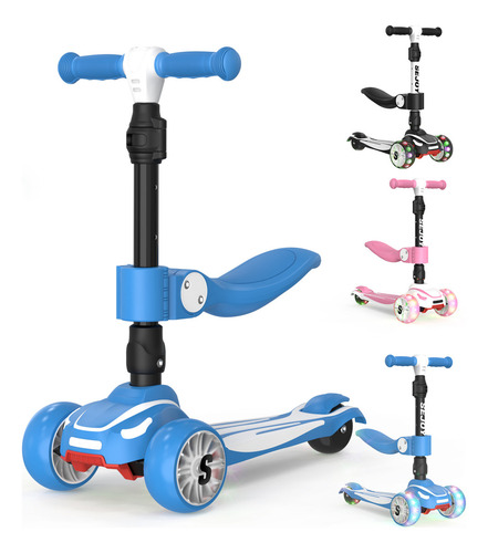 Sejoy BALBI-008 Scooter Plegable Con Asiento Ideal Patín Del Para Niños Con 3 Ruedas Y Led Luces Color Azul