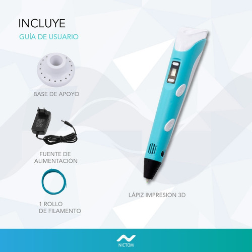 Imagen 4 de 5 de Lápiz Impresión 3d Nictom L3d Dibujo Oled Celeste Tl