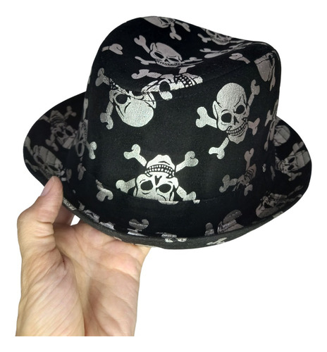 Sombrero Diseño Calaveras Negro Y Plateado Cotillón C1236