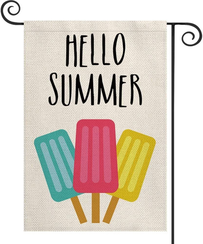 Avoin Hello Summer Popsicles Bandera De Jardín Vertica...