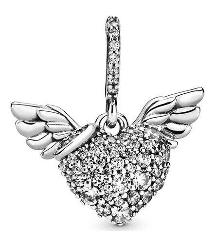 Angel Wings Dangle Charms 925 Sterling Silver Pave Hear...