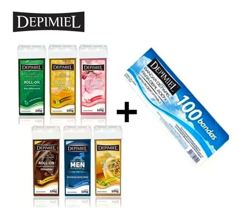 Kit Depilatorio 12 Cera Roll On Depimiel + 100 Bandas Papel