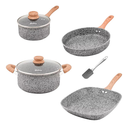 Set De Olla Cacerola Bifera Hudson Inducción Granito Stone 