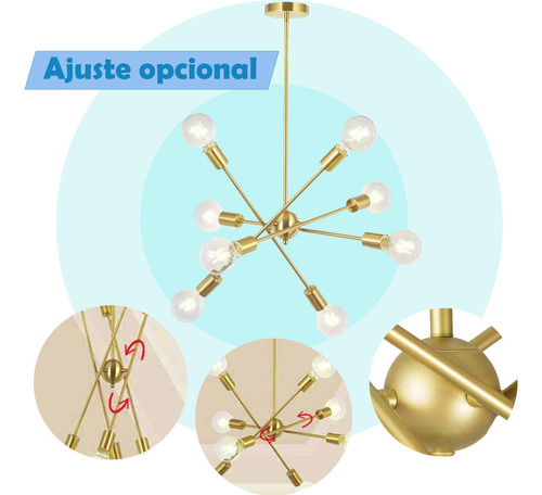 Dehobo E27 Dorado Lamparas Colgantes Lámpara De Techo Industrial Decorativa Colgante 8 Luces Oro Lamparas Para Sala Lamparas Para Cocina Lamparas Decorativas Lampara De Techo Moderna Lamparas Colgante