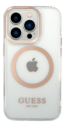 Funda Guess Outline Magsafe Oro Rosa Para iPhone 14 Pro