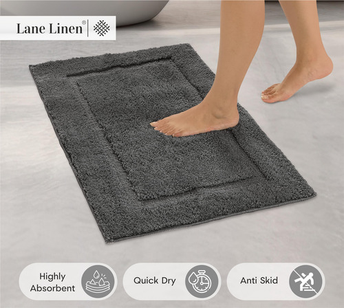 Alfombra De Baño Lane Linen, 60 X 120 Cm, Color Gris Absorbe