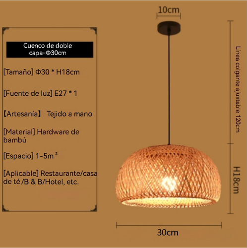 Lámpara De Mimbre De Bambú De 30 Cm, Estilo Japonés