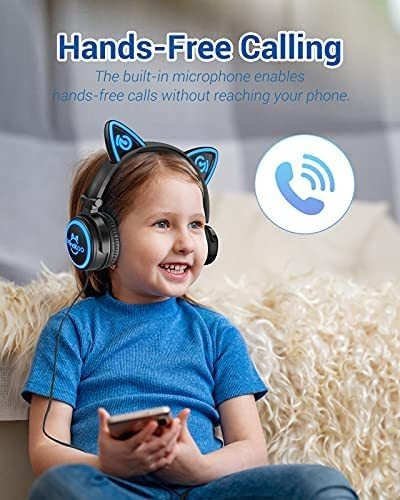 Mindkoo Cat Ear Audífonos Bluetooth Con Micrófono, Led Up