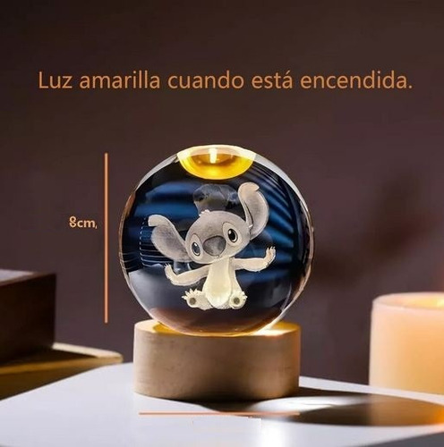 Lampara Esfera Bola Cristal 3d Stitch Stich Luz Gigante Gran Cristal Cristal