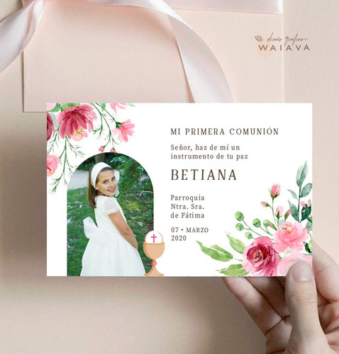 Imagen 6 de 10 de Estampas Tarjetas Primera Comunión Con Foto Nenas X 2u