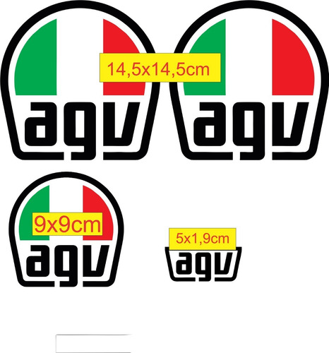 Kit Adesivos Agv Para Capacetes (2 Cartelas Com 4 Adesivos)