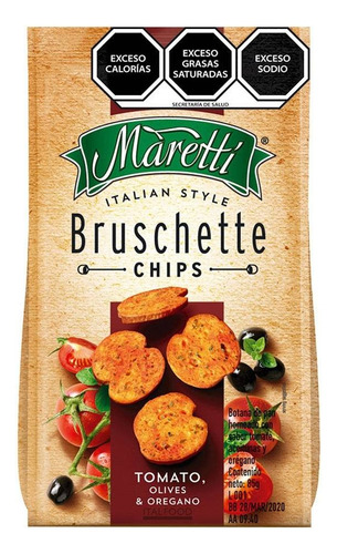 5 Pza Pan Horneado Maretti Bruschette Chips Tomate, Aceituna