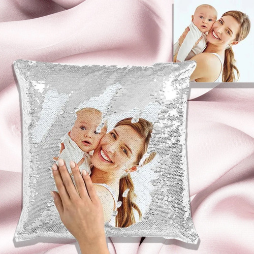 Almohada De Lentejuelas Personalizada Reversible Funda Cojín Color Plateado