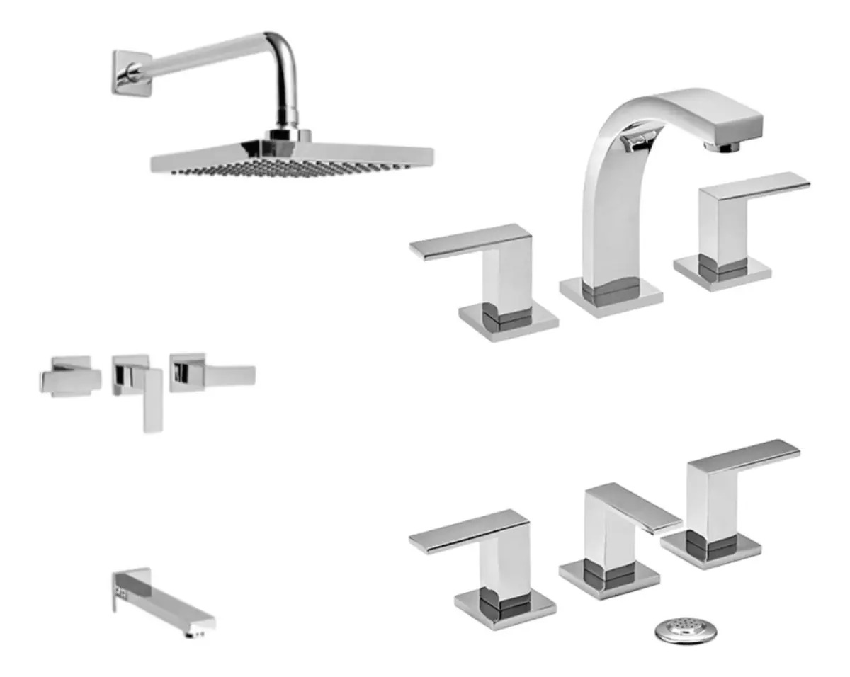 Set Griferia Level Cromado De Baño 21201 21204 21206 Piazza Doble Comando Lavatorio Bidet Ducha