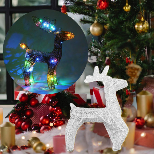 Reno De Navidad Iluminado, Decoración De Luz Color Plata