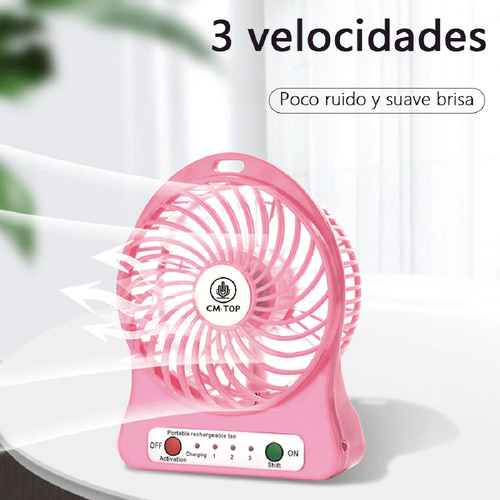 Ventilador Portatil De Mesa Usb Mini Con Luz Recargable Color Rosa