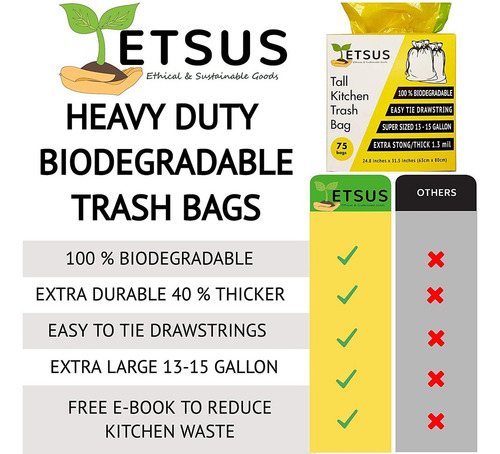 Bolsas De Basura Etsus Grandes Biodegradables, 75 Unidades,