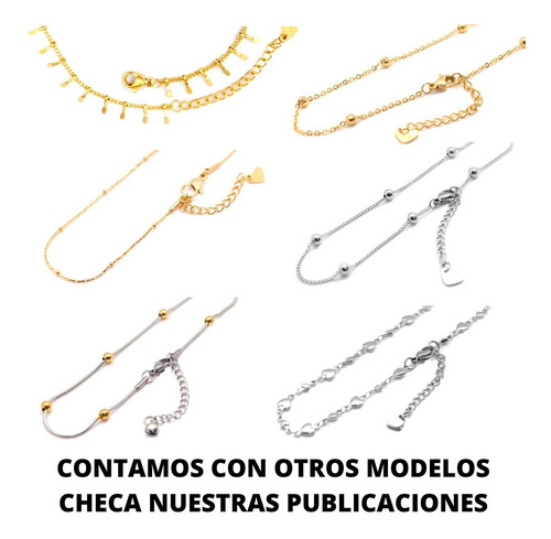 Imagen 3 de 5 de Pulsera Tobillera Mujer Acero Pie Tobillo Bolitas Oro 10k