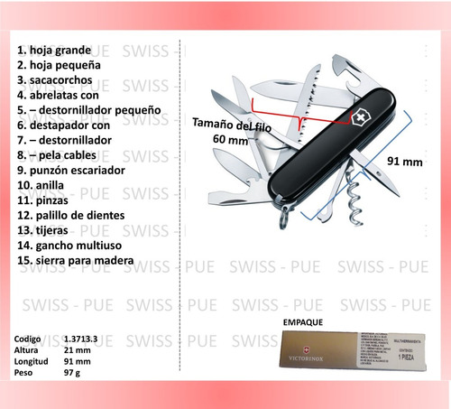 Imagen 2 de 4 de Navaja Huntsman Negra, Funda Piel Negra Y Cordón Victorinox