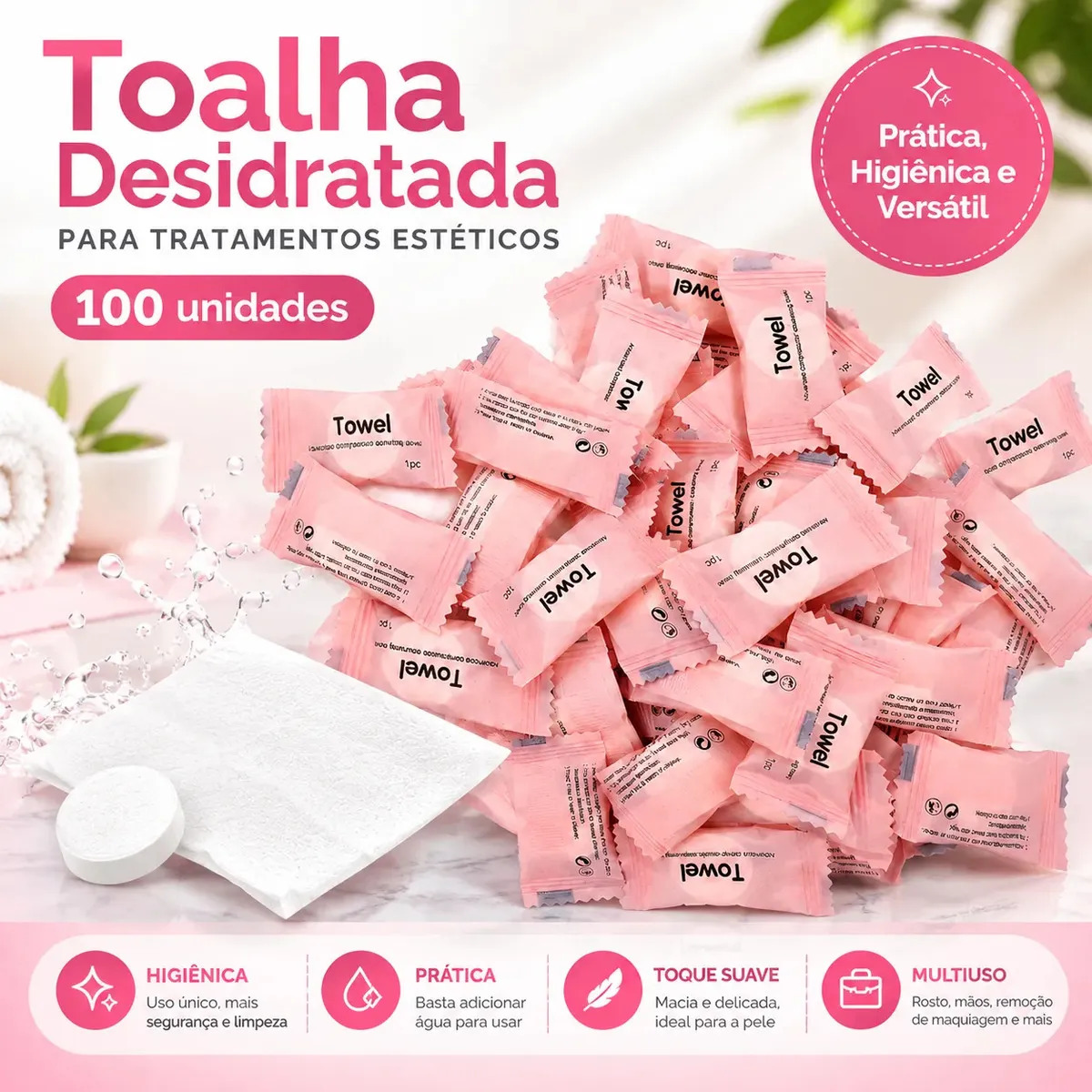 100u Toalha Desidratada Comprimida Compacta Multiuso Para Tratamentos Estéticos Descartável