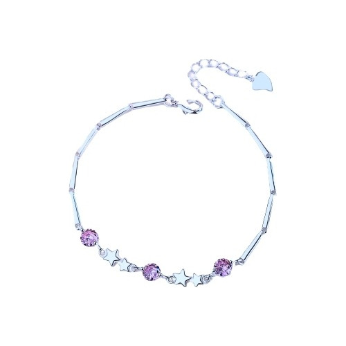 Pulsera Ajustable Plata Esterlina 925 Estrella Circon Morado