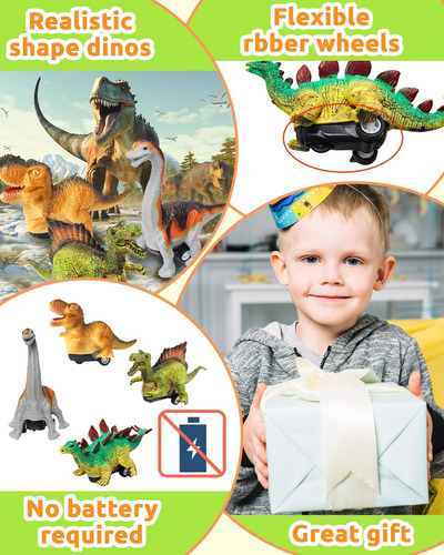 Greingways Paquete De 4 Juguetes De Dinosaurios Para Coches,