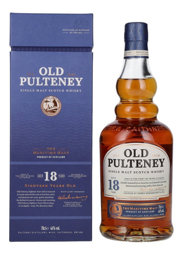 Imagen 3 de 8 de Whisky Old Pulteney 18 Años Single Malt 700ml En Estuche