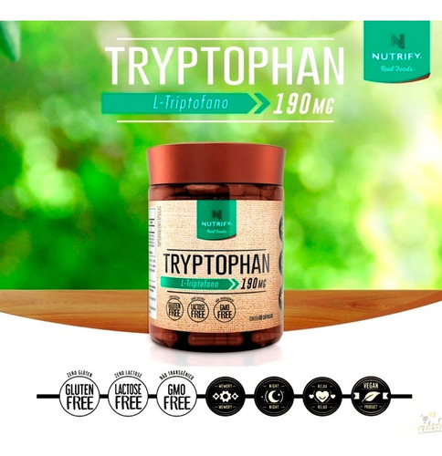 Tryptophan 190mg L-triptofano 60 Cápsulas Serotonina Nutrify Sabor Sem Sabor