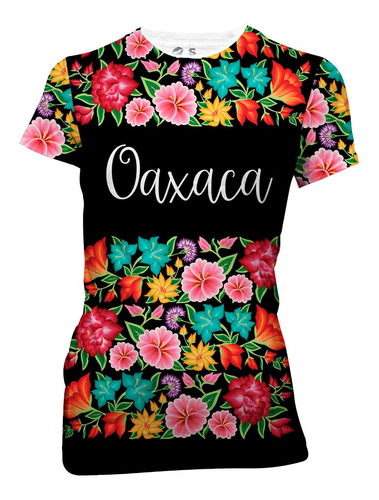 Playera Sublimado Estilo Bordado Colores Flores Oaxaca