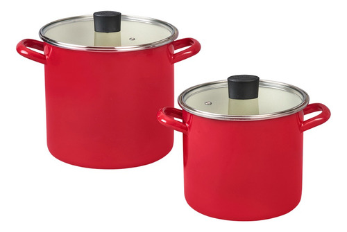 Juego De 2 Ollas Altas Con Tapa De Vidrio Cinsa Rojo Bicolor Rojo