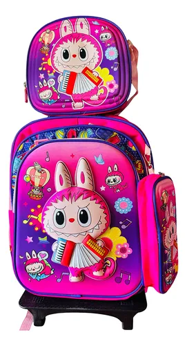 Mochila Con Ruedas 3en1 Escolar Labubu + Lonchera + Estuche