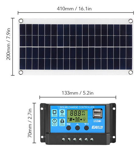 Cargador Solar Usb Dual Portátil Y Controlador Con Batería Y