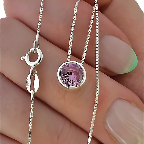Collar Glow Cadena 40/45cm + Dije Susano 7mm Lila Plata 925 Violeta