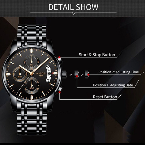 Reloj Cronógrafo Nibosi Luminous Con Esfera Grande