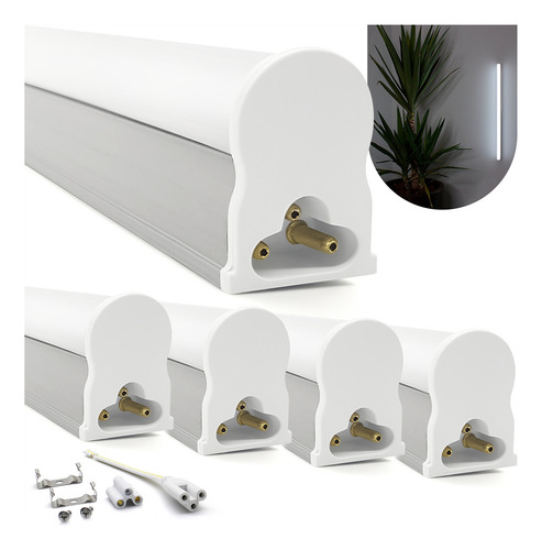 Kit 5 Tubular Led T5 30cm 6w C/ Calha Acoplada Completa Frio Luz Branco-frio 127/220v - 127/220v