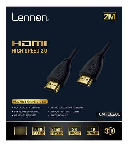 Cable Hdmi 2 Metros Lennon 2k/4k/3d/full Hd/super Hd 60hz