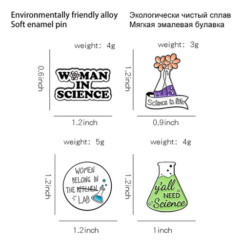 4 Broches De Esmalte Únicos, Alfileres De Ciencia Para