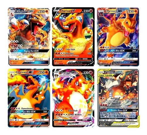 Kit Cartas Raras 6 Cartas Pokemon Charizard Vmax V Gx