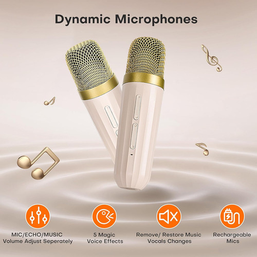 Mini Máquina De Karaoke Con Graves, 2 Micrófonos Inalámbrico