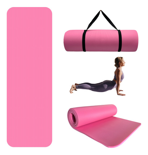 Tapete 10mm Portátil Yoga Pilates Fitness Ejercicio Relajaci Color Rosa