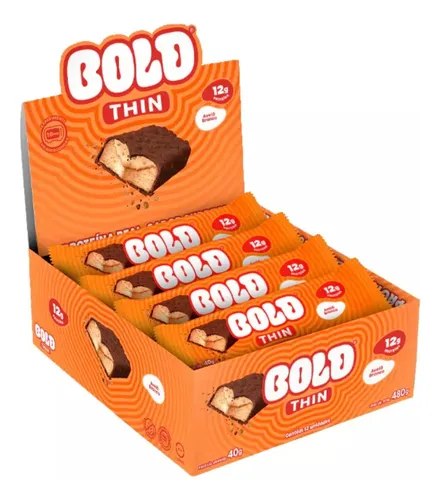 12 Barra Proteína Bold Thin Avelã Branco 40g